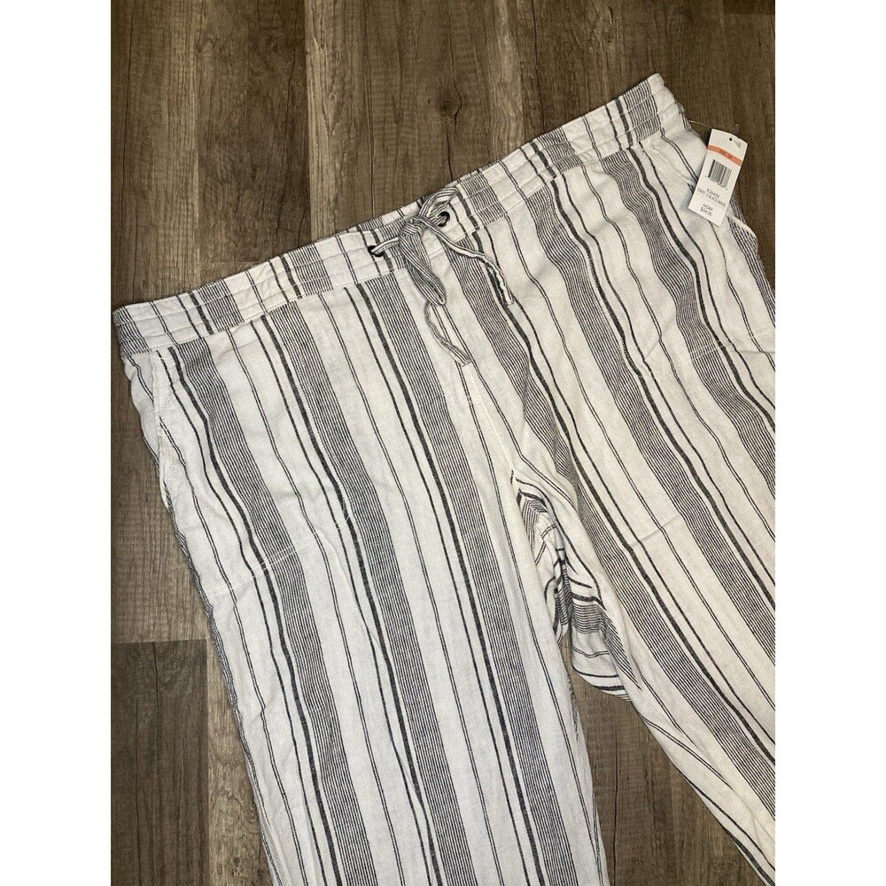 Linen Per Se Womens 2X Blend Flat Front Pants Wide Leg Cropped Coastal Resort